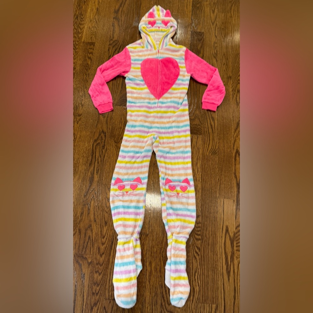 Jessica Simpson Girls Fleece Cat One Piece Footed Bright Pink Pajamas